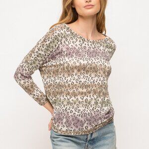 MYSTREE Boutique Leopard Print Long Sleeve Top, Neutral Multi-Color Animal Print